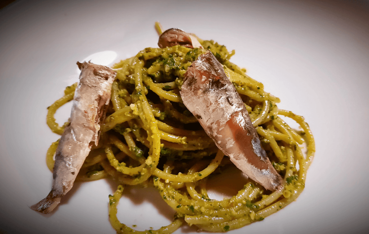 Sardines sur spaghetti au pesto enboite.ch