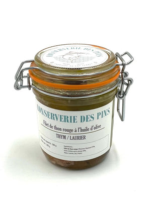 Filet de thon rouge à l'huile d'olive avec thym et laurier - Conserverie des Pins - enboite.ch