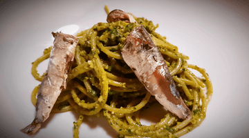 Sardines sur spaghetti au pesto - enboite.ch