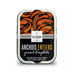 Anchois à l'huile d'olive vierge extra et piment d'Espelette - La Perle des dieux - enboite.ch