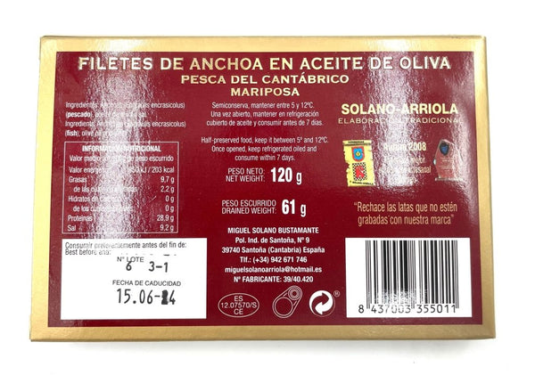 Filets d'anchois de Cantabrie en papillon - Solano-Arriola - enboite.ch