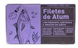 Filets de thon à l'huile d'olive avec jambon cru et olives - Aveiro Tuna - enboite.ch