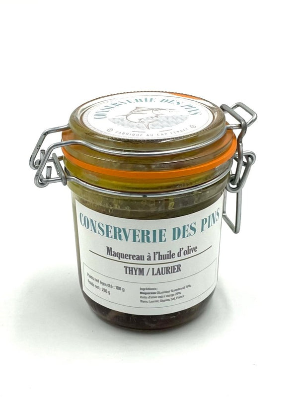 Maquereaux à l'huile d'olive, thym et laurier - Conserverie des Pins - enboite.ch