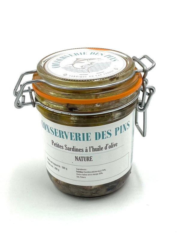 Petites sardines à l'huile d'olive - Conserverie des Pins - enboite.ch