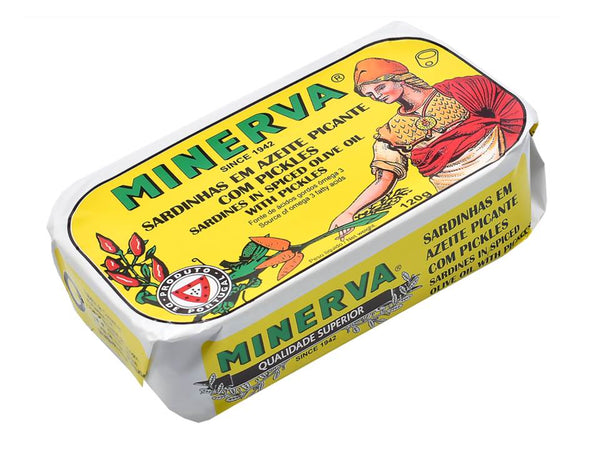 Sardines à l'huile d'olive piquant et pickles - Minerva - enboite.ch